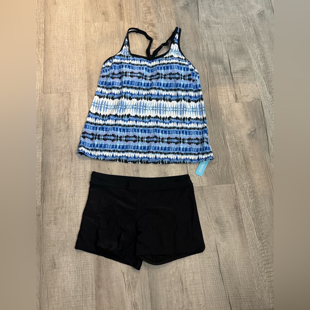 Younique Women's Blue and Black Swim Set